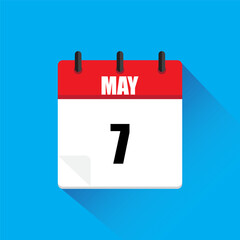 Calendar page May. Date seven. Vector illustration. Blue background.