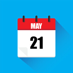 Calendar page May. Date twenty one. Vector illustration. Blue background.