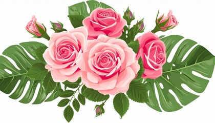 Pink rose flowers in a floral arrangement isolated on white