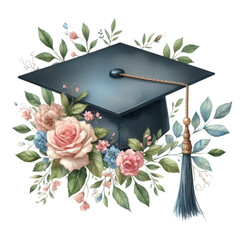 graduation cap and flowers