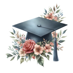 graduation cap and flowers