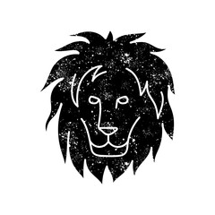 black hand drawn icon in grunge look lion