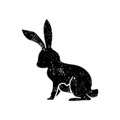black hand drawn icon in grunge look rabbit