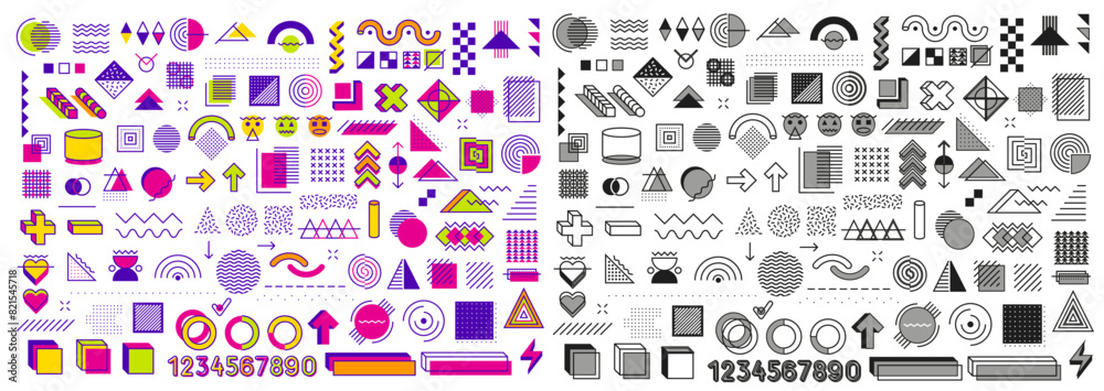 Aufkleber abstract memphis geometric color and monochrome shapes. colorful memphis design elements, abstract g