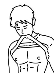cartoon strong man with chest of body mix design