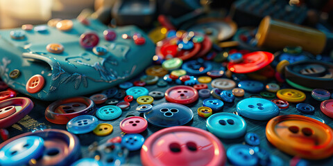 A Colorful Array of Buttons and Trinkets Spilling Over a Disheveled Workspace