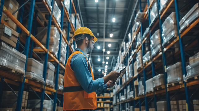 modern artificial intelligence technology for warehouse logistics business management, virtual reality digital software management systems