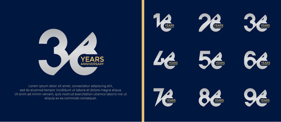anniversary logo style set, gold and silver color with slash can be use for celebration moment