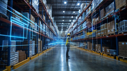 modern artificial intelligence technology for warehouse logistics business management, virtual reality digital software management systems 