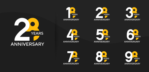 anniversary logo style set with white and yellow color can be use for celebration moment