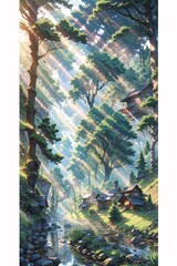 Serene Anime Panorama: Peaceful Nature Landscape Bringing Calm
