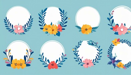 Fototapeta premium Set of floral watercolor logo elements. Wreath borders dividers, frame corners and minimalist flowers branch. Hand drawn line wedding herb, elegant leaves for invitation save the date card. Botanical.