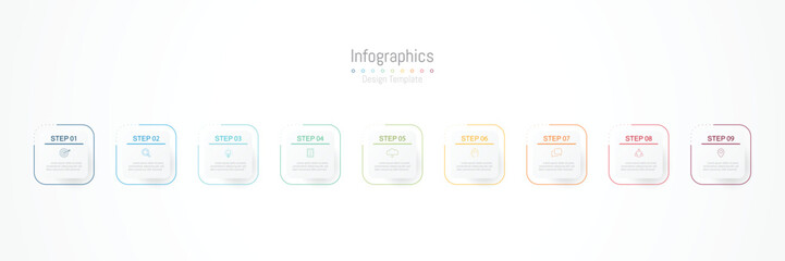 Infographic 9 options design elements for your business data. Vector Illustration.