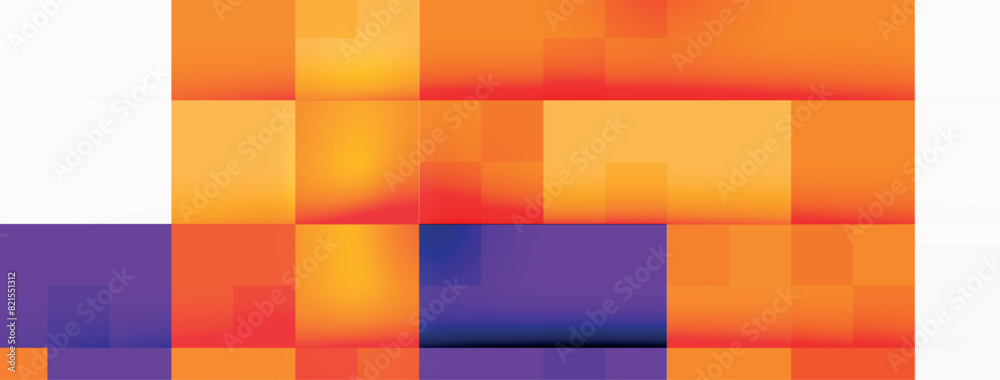 Poster a close up of a colorful background with purple and orange squares on a white background, featuring 