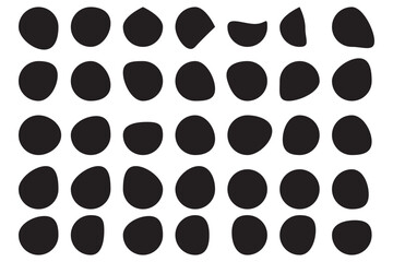 Random blob circles silhouette icon set. An arrangement of black organic shapes. Isolated on a white background.	
