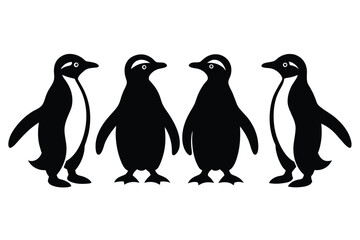 Set of Black African Penguin Silhouette Vector on a white background