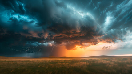 Fototapeta premium a dramatic thunderstorm over the plains