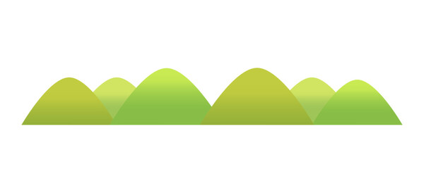 Obraz premium シンプルな新緑の山々の風景イラスト 白い背景に分離されたフラットなベクター素材