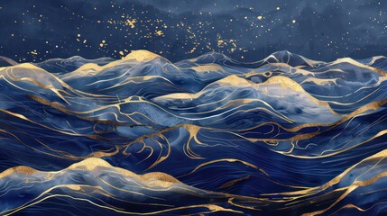 wallpaper on a navy blue and gold gradient ocean with waves