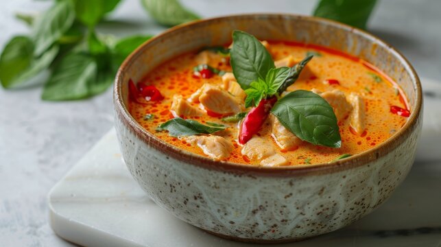 Savory Gaeng Daeng (Red Curry) Poster - Delicious Thai Cuisine Advertisement with Vibrant Flavors on White Background