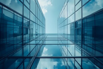 Obraz premium Architectural Geometry and Transparent Glass Facade in Modern Urban Landscape
