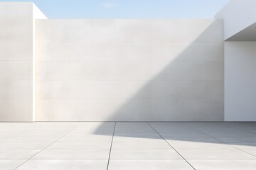Clean White Minimalist Building with Stark Architectural Elements in Wide Open Urban Garage Backdrop