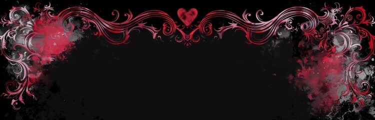 soft watercolor gothic valentine border with a red, white and black background