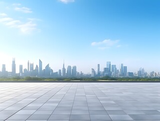 Expansive Urban Skyline Against Pristine Blue Sky:A Towering Architectural Masterpiece