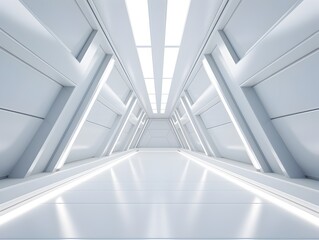 Obraz premium Futuristic Illuminated Geometric Corridor Interior with Bright Minimalist Design
