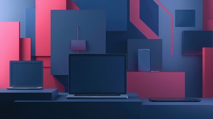 wallpaper with geometric navy colors forms in the background of a tech company video advertisement