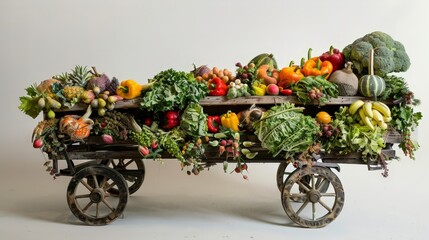Laden with fresh produce and household essentials, the cart symbolizes the intersection of commerce and daily life, highlighting the interconnectedness of shopping and consumption.