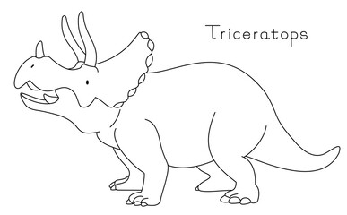 かわいい恐竜　トリケラトプス横向きの線画