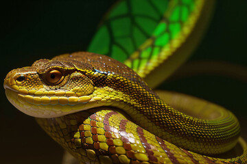 Close-up of a green reptile with shiny scales