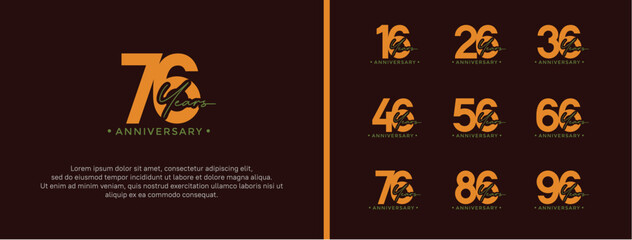 Naklejka premium anniversary logo style set with yellow and green color can be use for celebration moment
