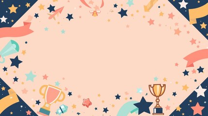 Minimal blank template card for Bosss Day in modern classic styles, featuring elements of office icons and trophies, with space for text in the center for text