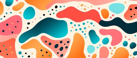 Abstract colorful background with fluid shapes and dots. Modern, vibrant, creative, and dynamic pattern perfect for design projects.