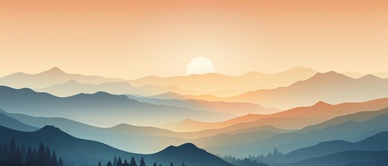 Stunning sunset landscape showcasing rolling mountains and serene sky gradient, perfect for nature and travel themes.
