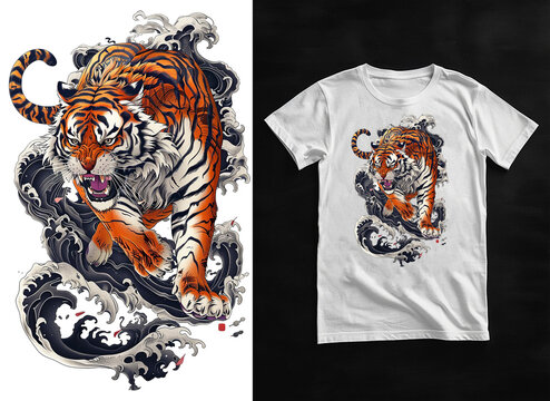 A graphic tiger with a t-shirt mockup
