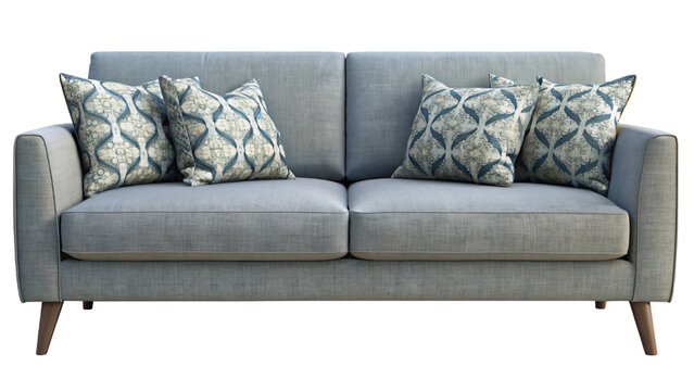 A comfortable upholstered sofa isolated on a white background, perfect for a contemporary living room design