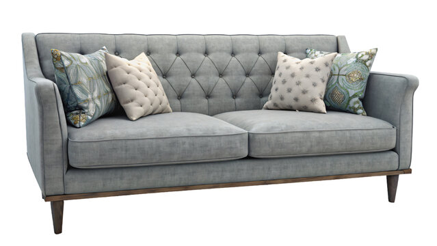 A comfortable upholstered sofa isolated on a white background, perfect for a contemporary living room design