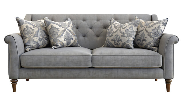 A comfortable upholstered sofa isolated on a white background, perfect for a contemporary living room design