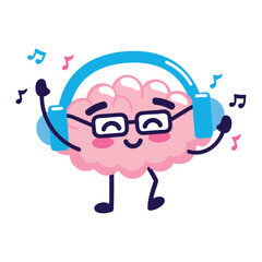 cute brain listening music