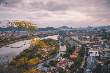 Autumn landscape of Guilin city taken from above, Guilin, China