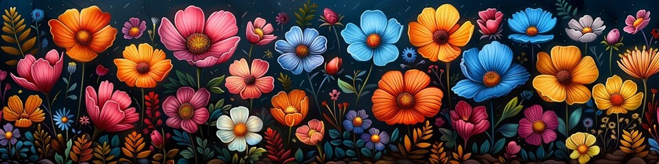 Vibrant illustrated flowers in a variety of colors.