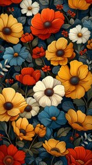 Vibrant illustrated flowers in a variety of colors.