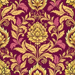 Seamless pattern of royal damask patterns with floral and botanical motifs, capturing the romance and beauty of royal gardens, Generative AI