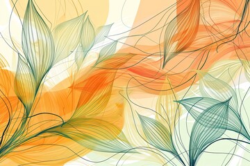 Fototapeta premium Abstract background featuring foliage line art - lush vegetation motif