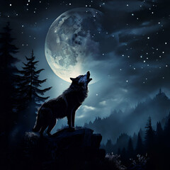 wolf howling at the moon
