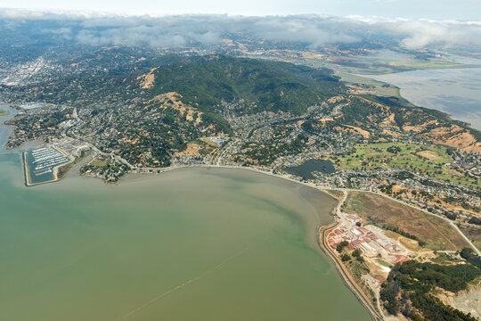 Aerial view of the Town of San Rafael and the San Francisco Bay