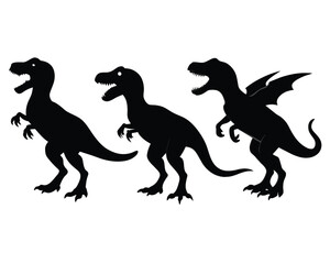 Set of Black Allosaurus Silhouette Vector on a white background